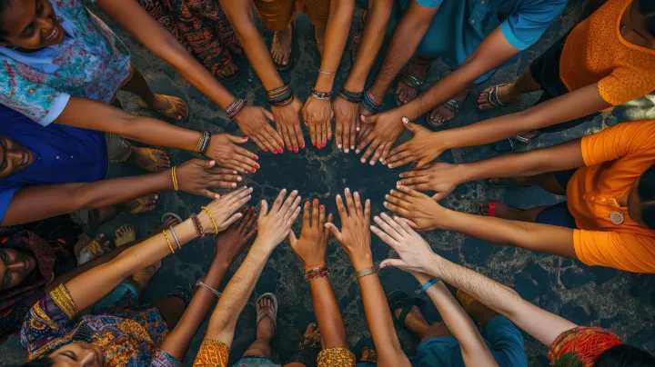 Diverse hands joined in a circle