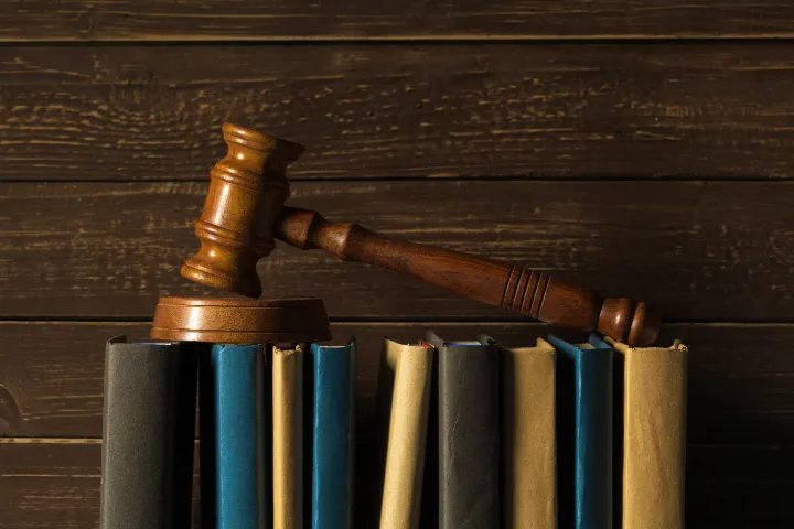 Gavel resting on policy and law books