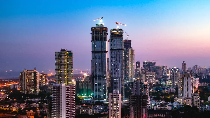 Mumbai skyline under construction at dusk